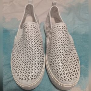 White Perforated Slip-On Sneakers